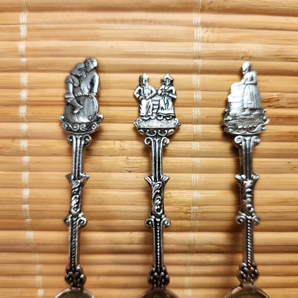 Holland Souvenir Spoons Set of 3 Man on Rum Barrel Man & Woman Ship Woman Workin - Picture 4 of 9